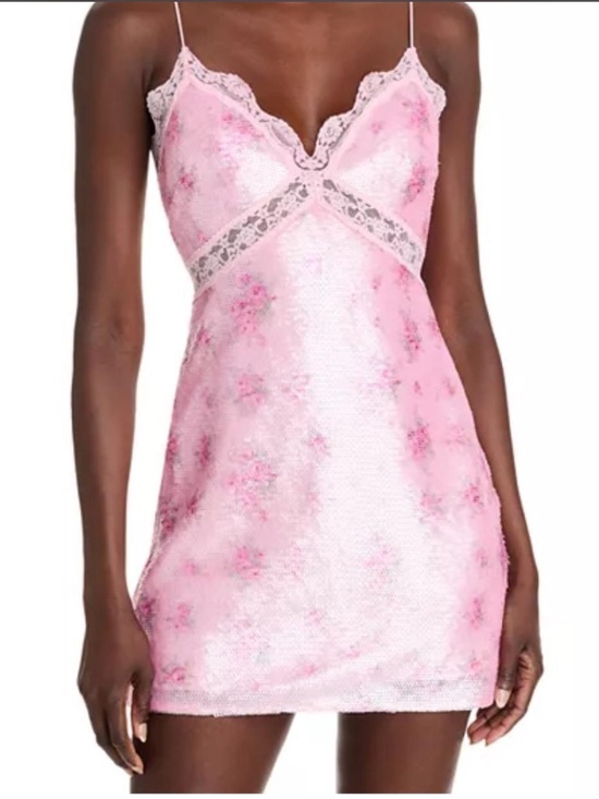 LoveShackFancy Dresses & Skirts - LoveShackFancy Pink Floral Lace-Trim Chemise